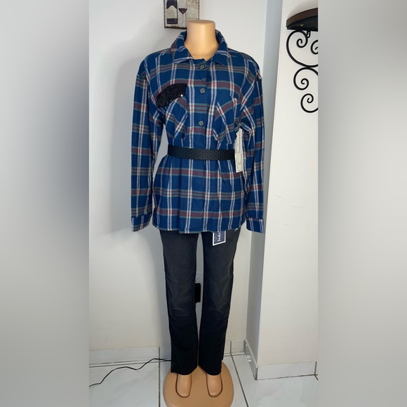 NWT LADIES’S COTTON FLANNEL BLOUSE PLAID SIZE M,L.XL Belt not included - Picture 4 of 7